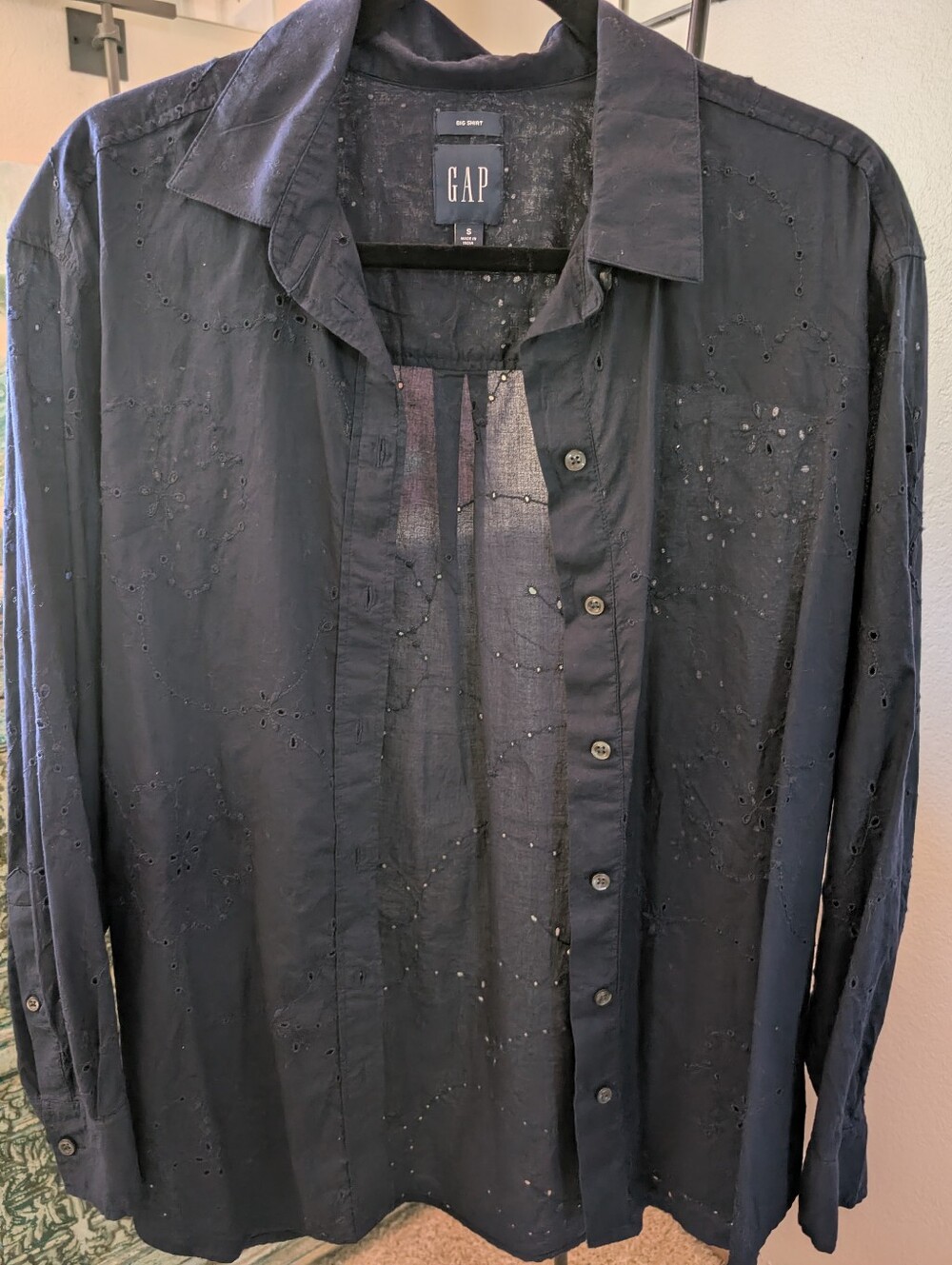 Gap Navy Blue Eyelet Long Sleeve Blouse
